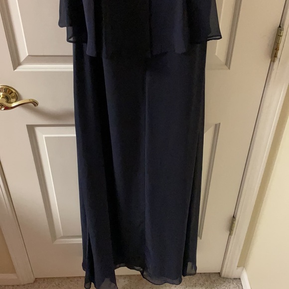 Beautiful beaded mesh front & back long navy blue dress - Picture 8 of 10